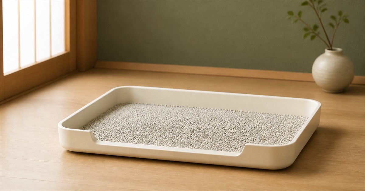 縁の低いオープンタイプの猫用トイレ